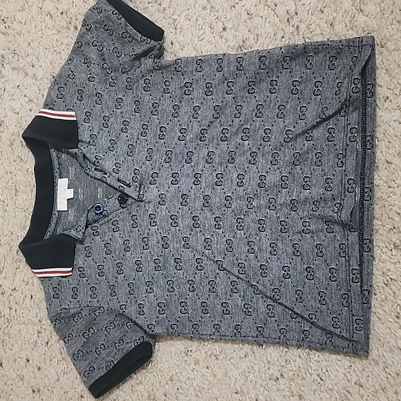 Gucci Dark Blue Gray Black Red Monogram Polo Shirt Sz. 4 (unisex)